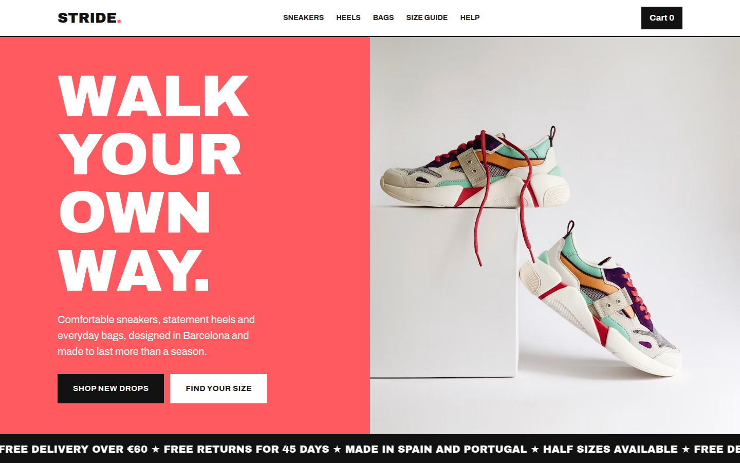 Stride, free shoes and bags store website template