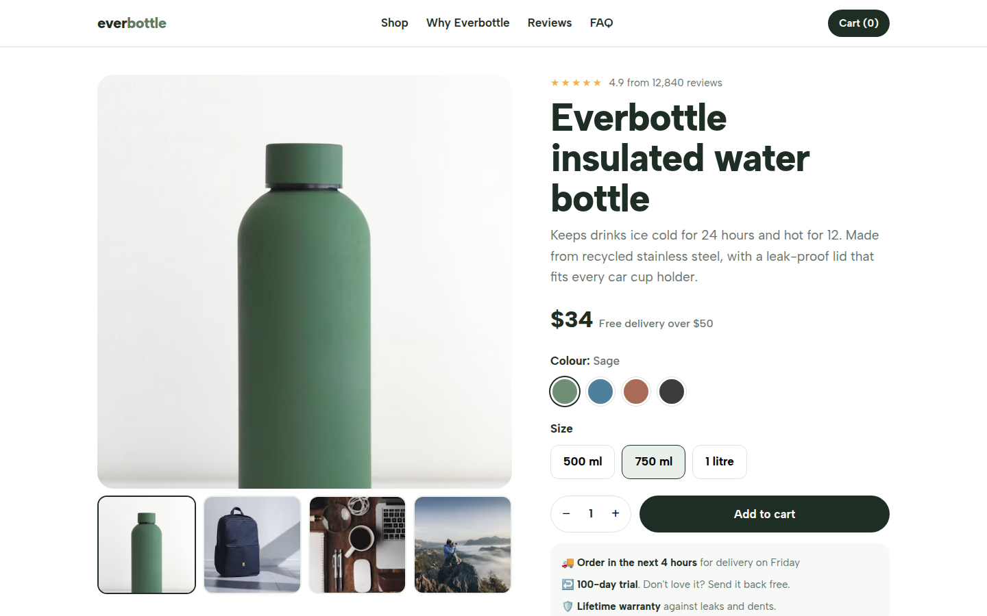 Everbottle, free single product store website template
