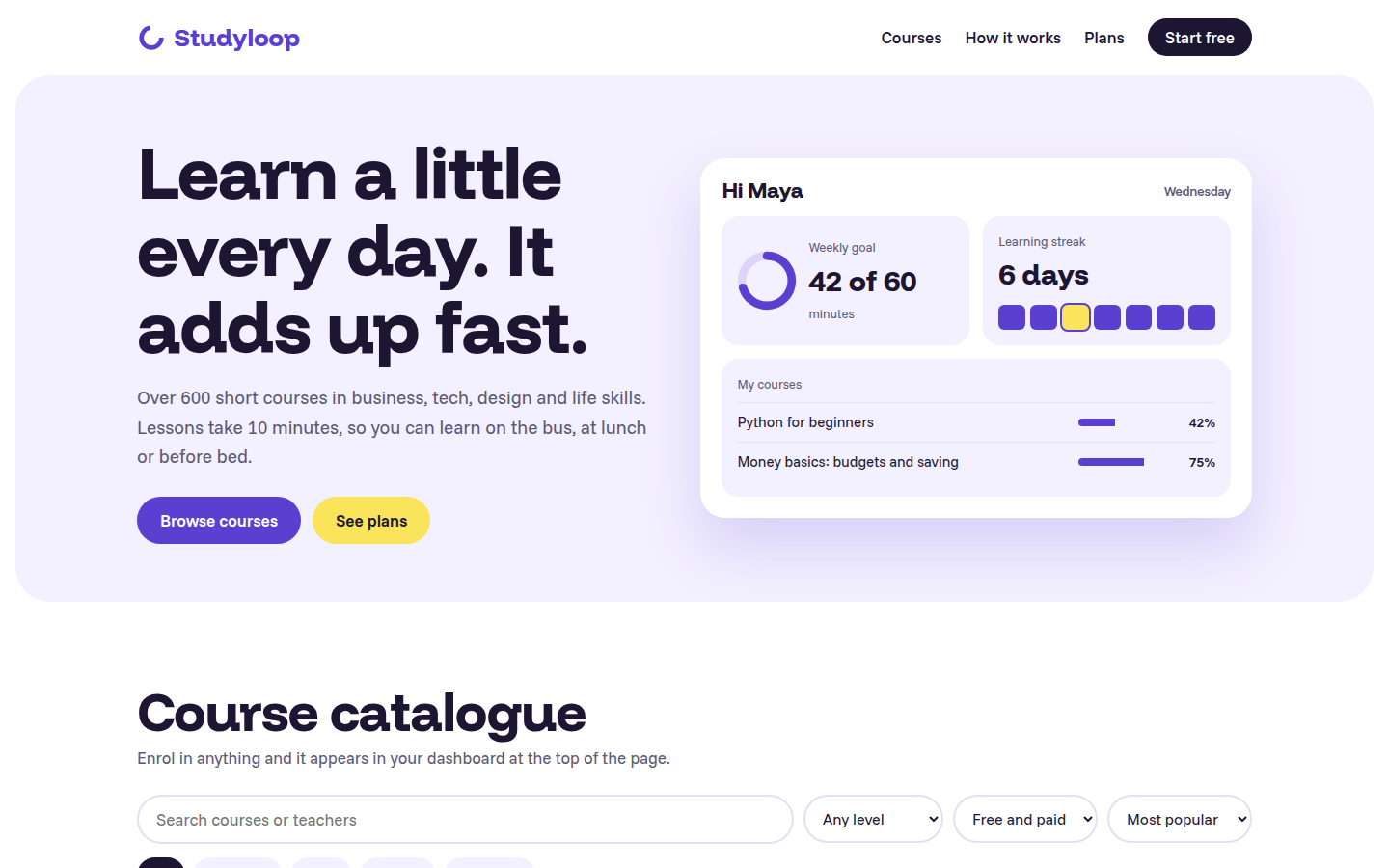 Studyloop, free e-learning platform website template