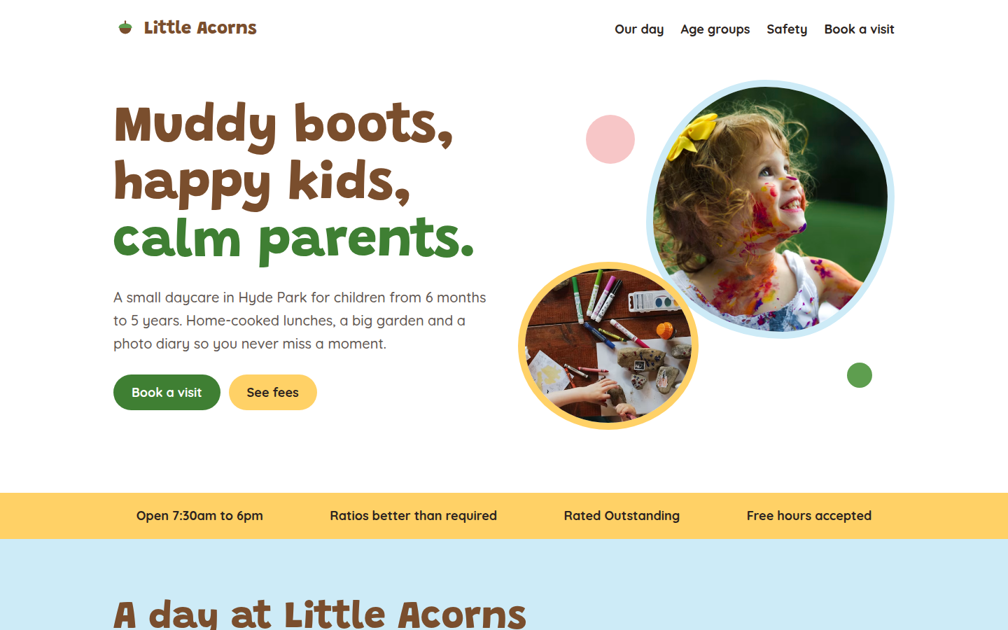 Little Acorns, free kids daycare website template