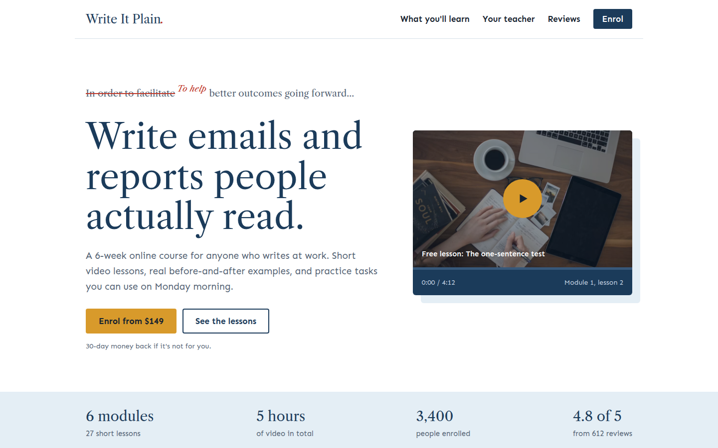 Write It Plain, free online course website template