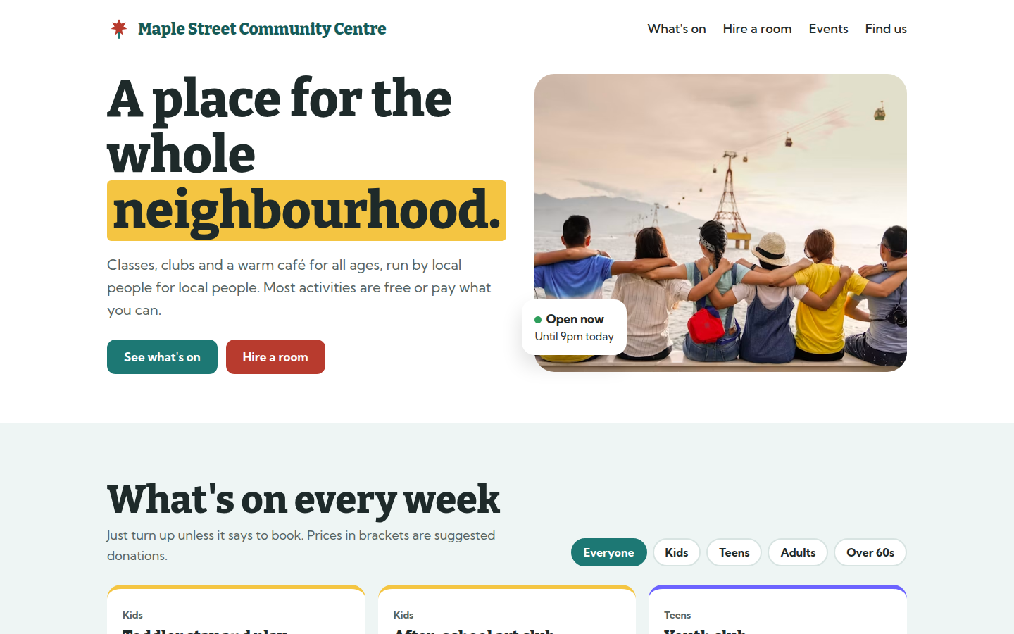 Maple Street Community Centre, free community center website template
