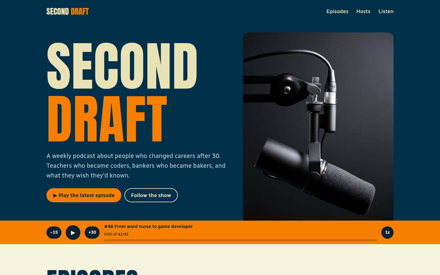 Second Draft, free podcast website template