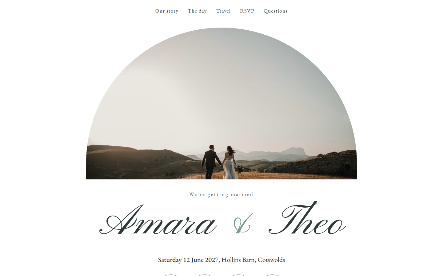 Amara & Theo, free wedding website template