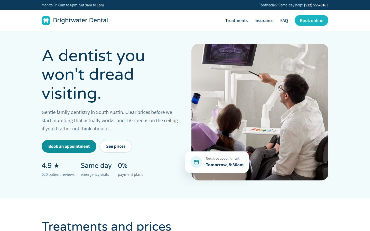 Brightwater Dental, free dental clinic website template