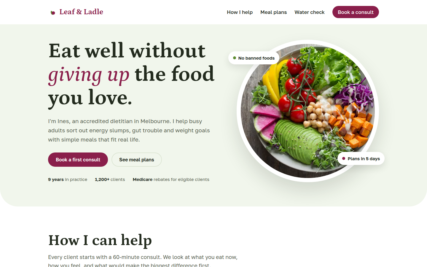Leaf & Ladle, free nutritionist website template