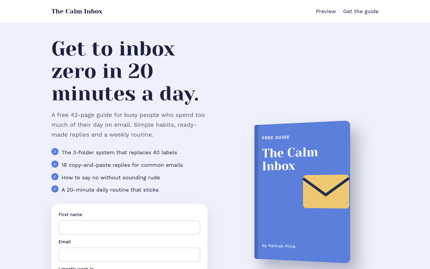 The Calm Inbox, free ebook download website template