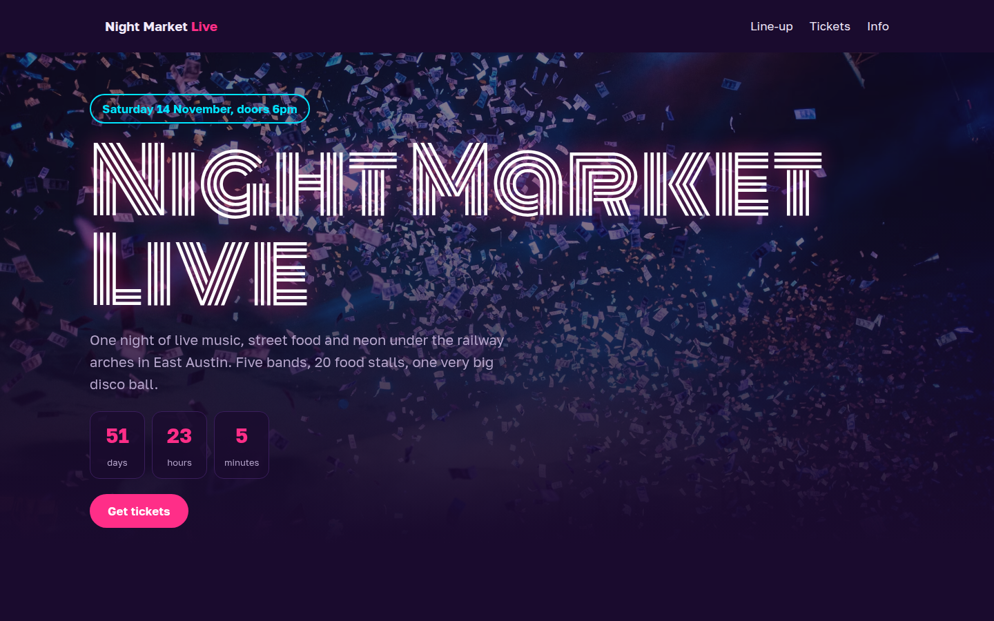 Night Market Live, free event ticket website template