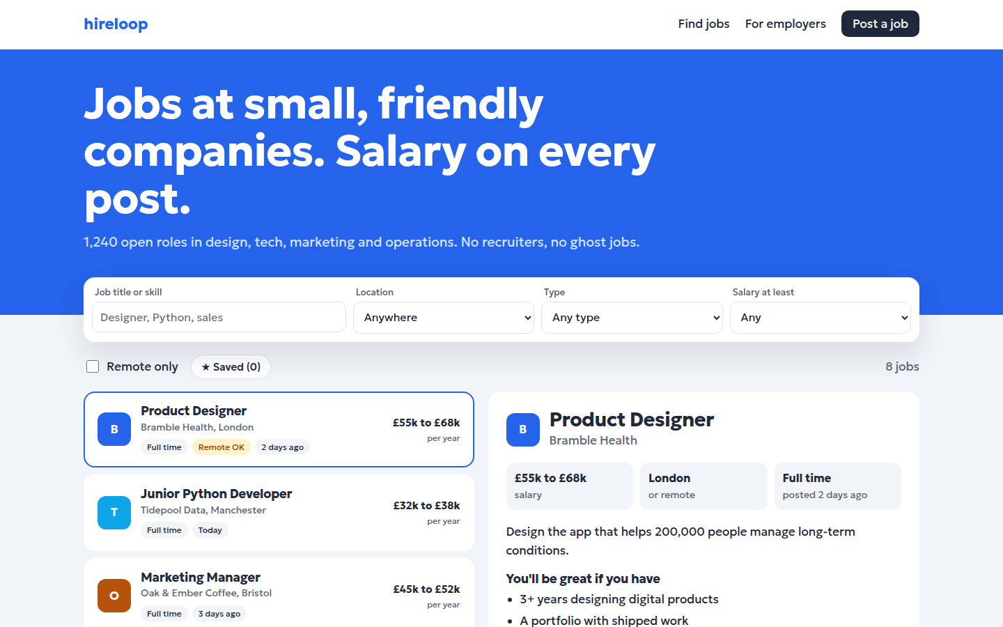 Hireloop, free job board website template