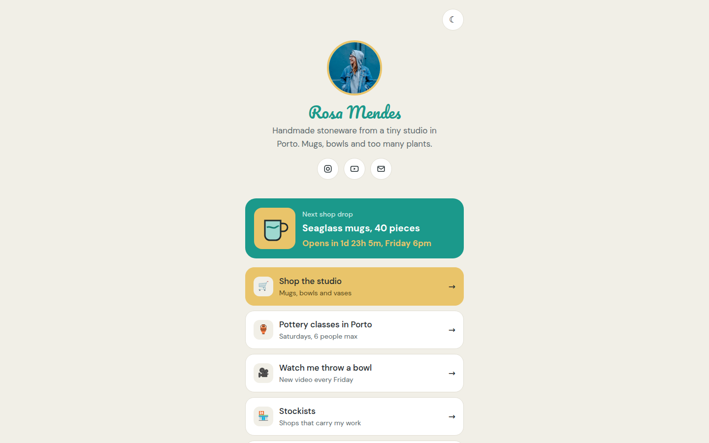 Rosa Mendes Ceramics, free link in bio website template