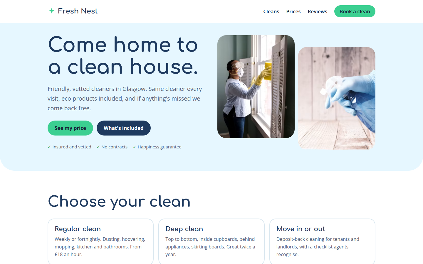 Fresh Nest Cleaning, free cleaning company website template