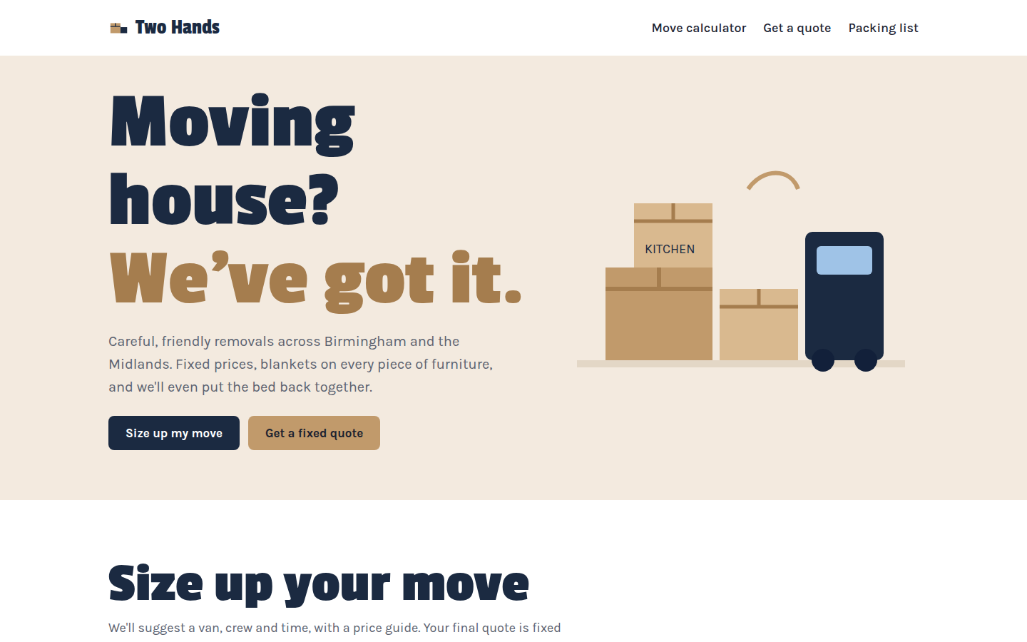 Two Hands Removals, free moving company website template