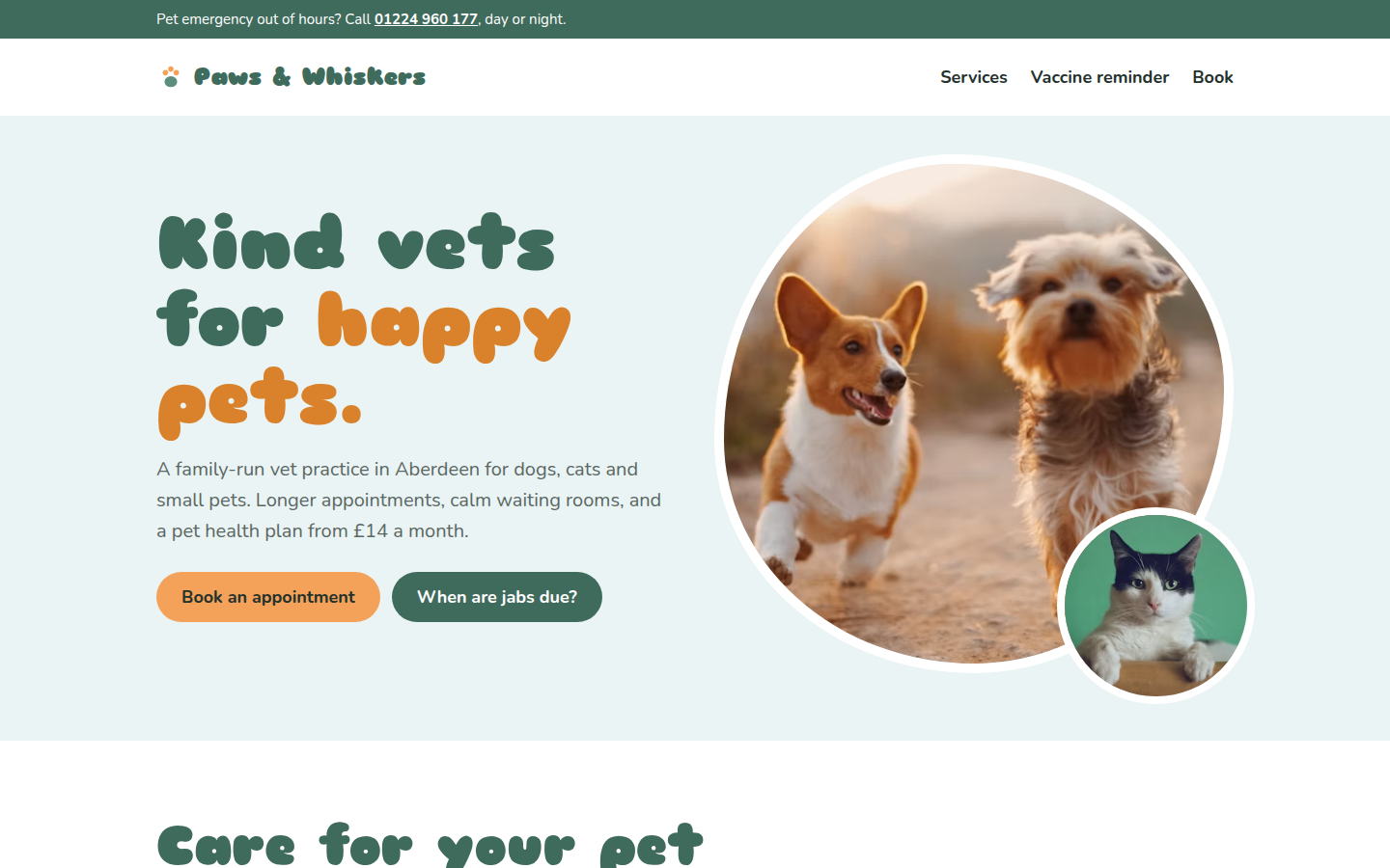 Paws & Whiskers Vets, free vet and pet care website template