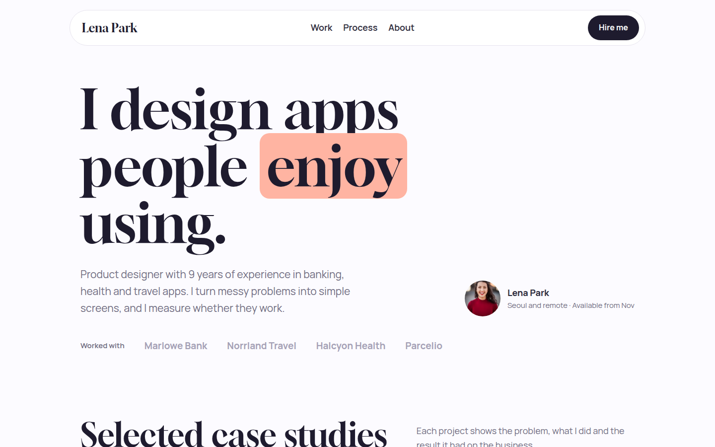 Lena Park, free designer portfolio website template