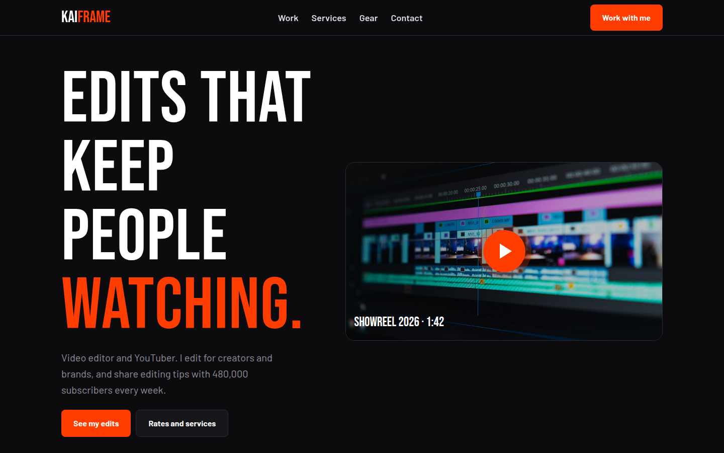 Kai Frame, free video editor portfolio website template