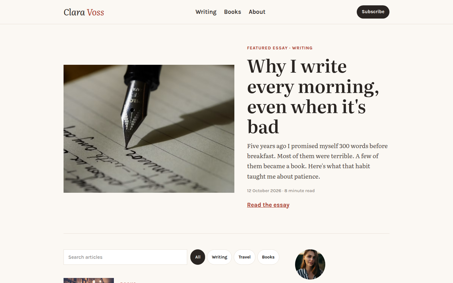 Clara Voss, free writer and blogger website template