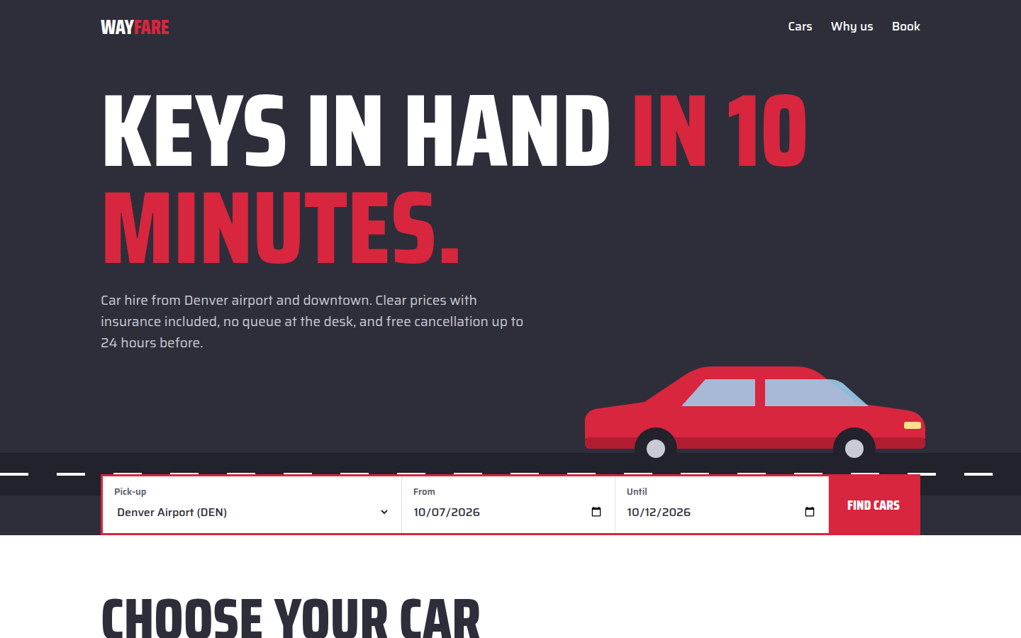 Wayfare Car Hire, free car rental website template