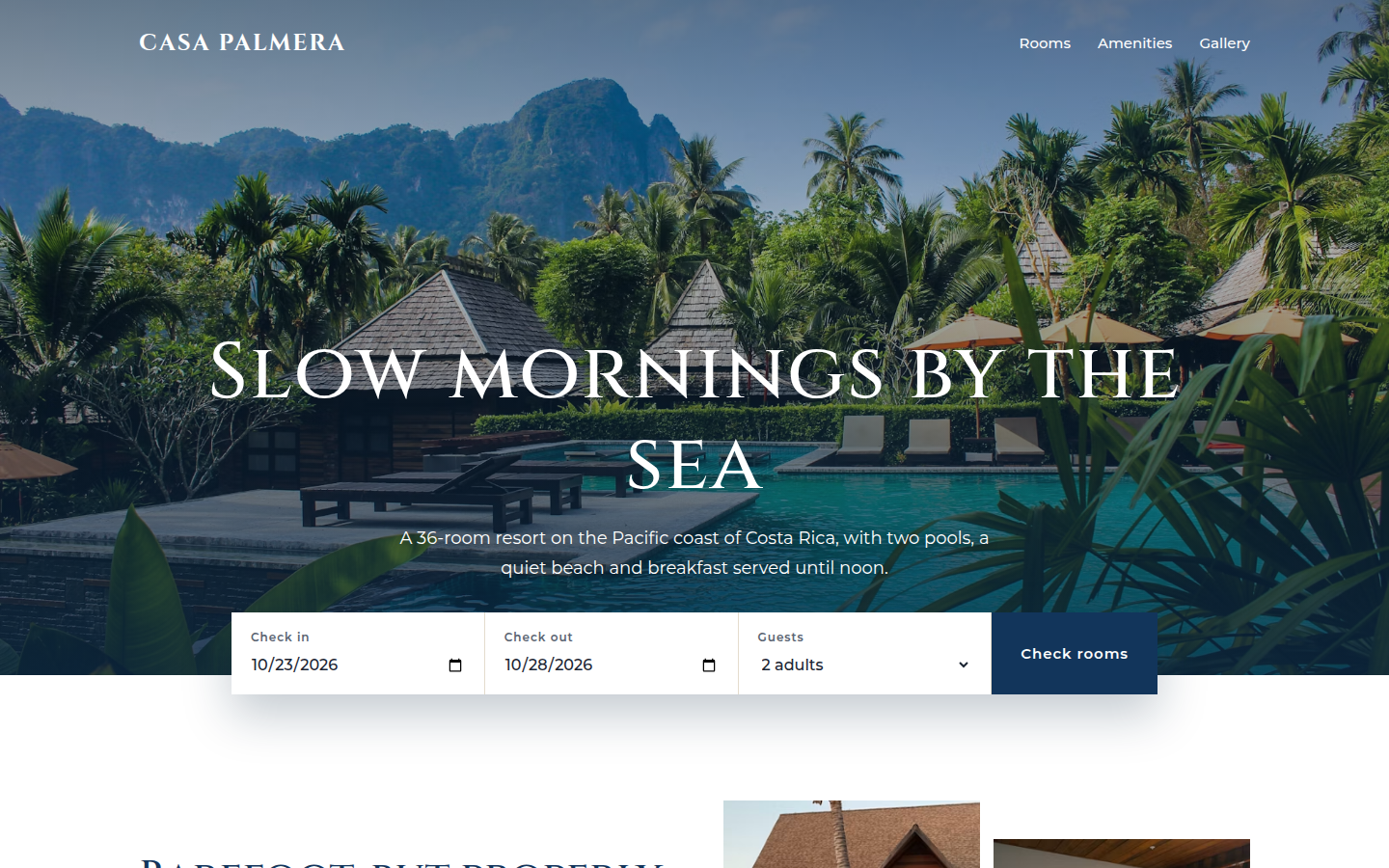 Casa Palmera, free hotel and resort website template