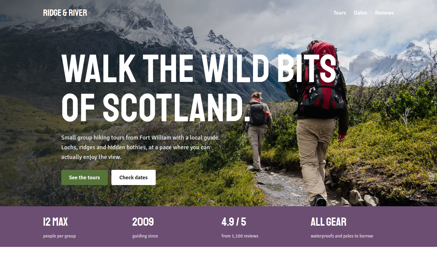 Ridge & River Tours, free tour guide website template
