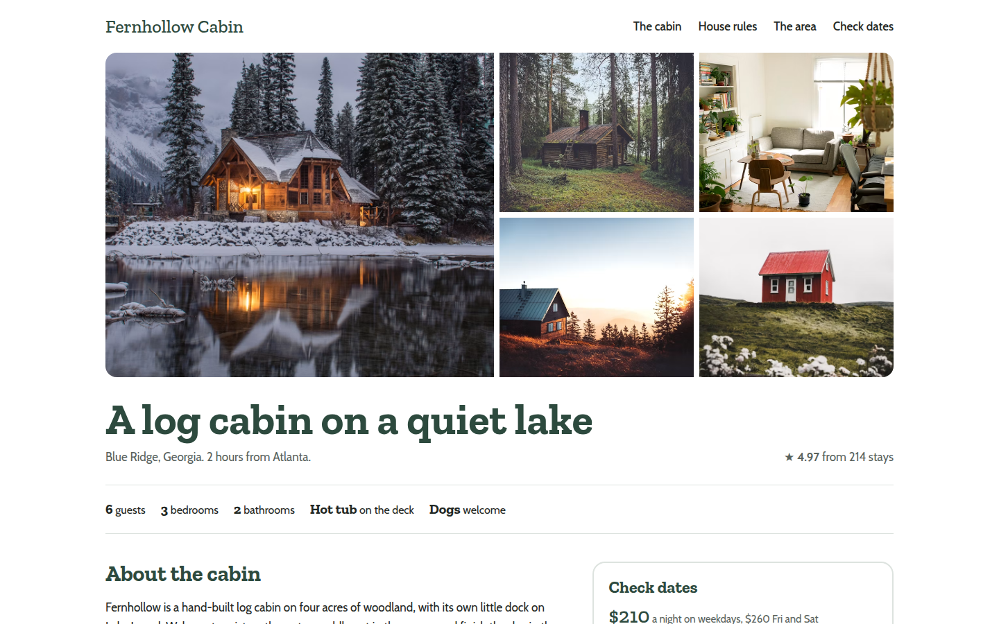 Fernhollow Cabin, free vacation rental website template