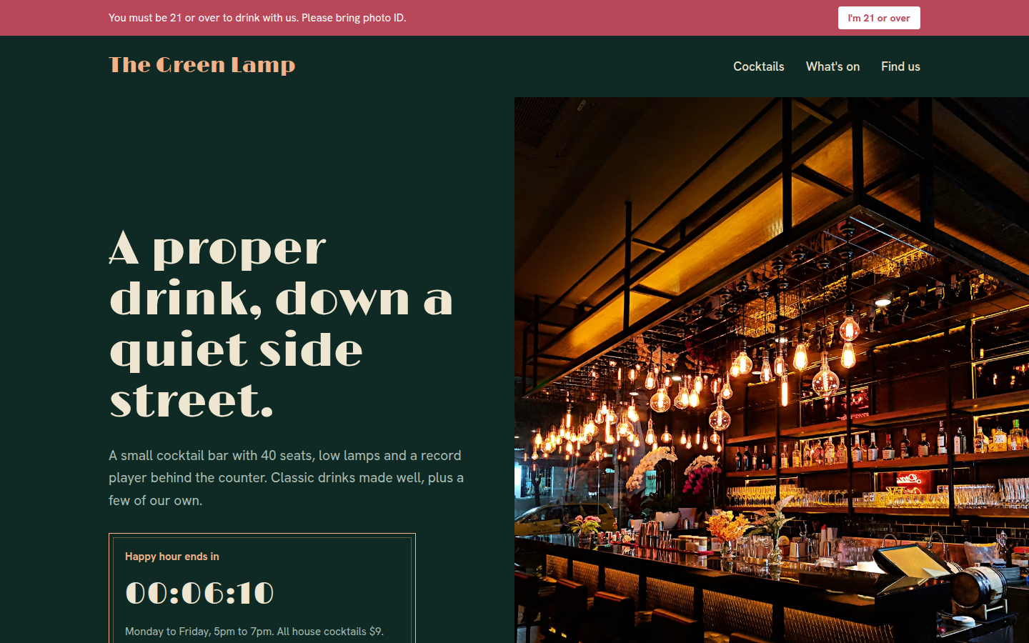 The Green Lamp, free bar and lounge website template