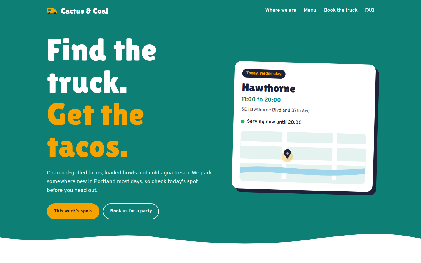 Cactus & Coal, free food truck website template
