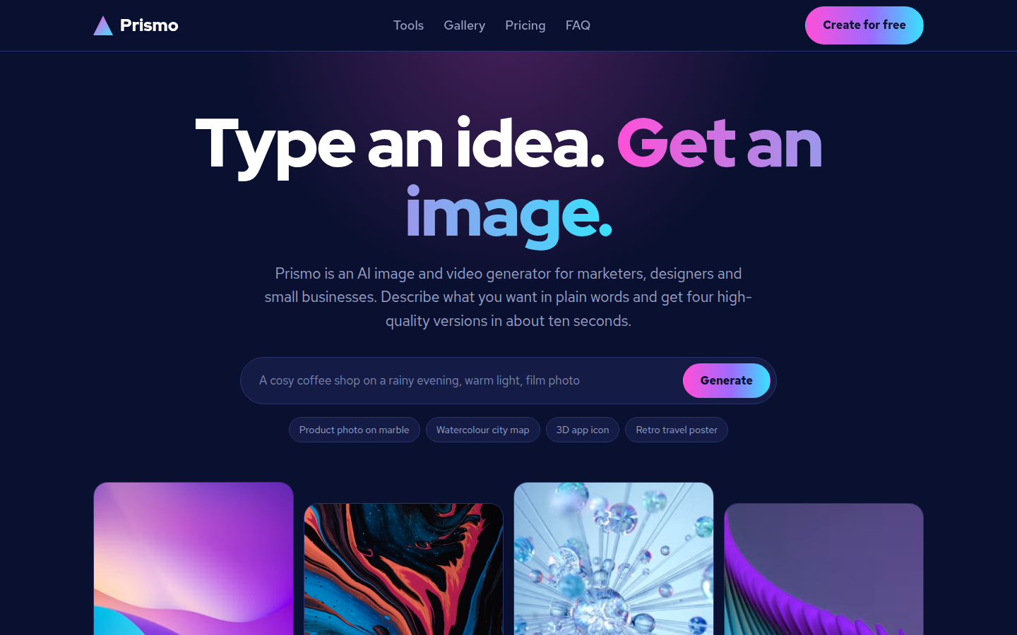 Prismo, free ai image generator website template