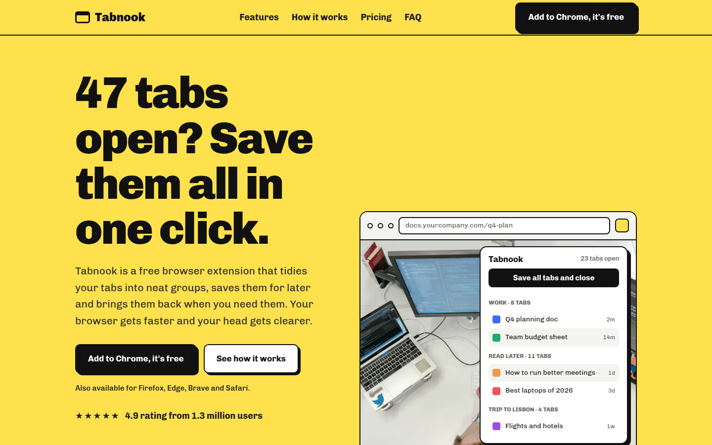 Tabnook, free chrome extension website template