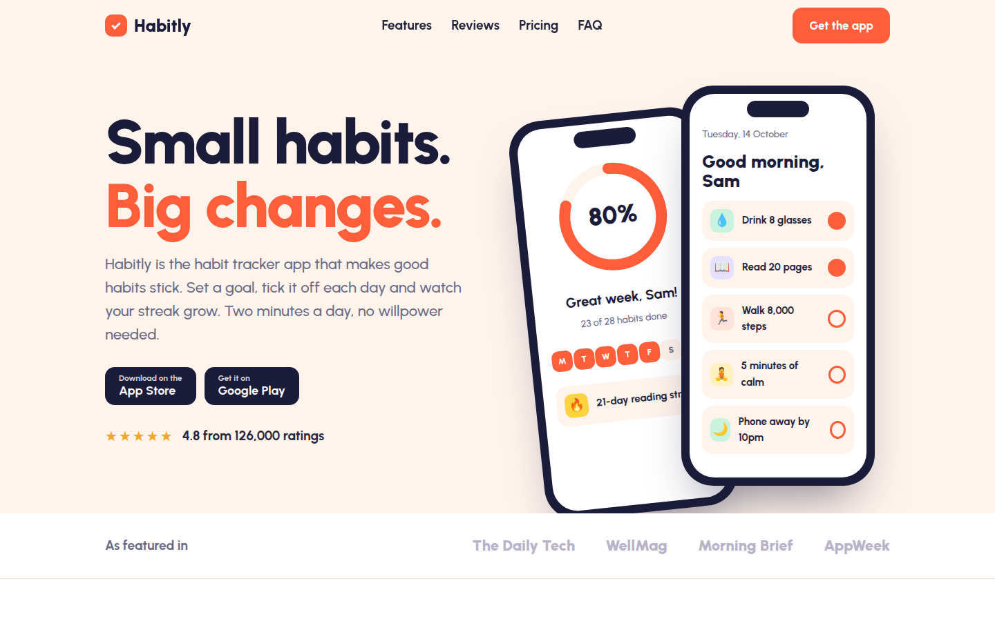 Habitly, free mobile app website template