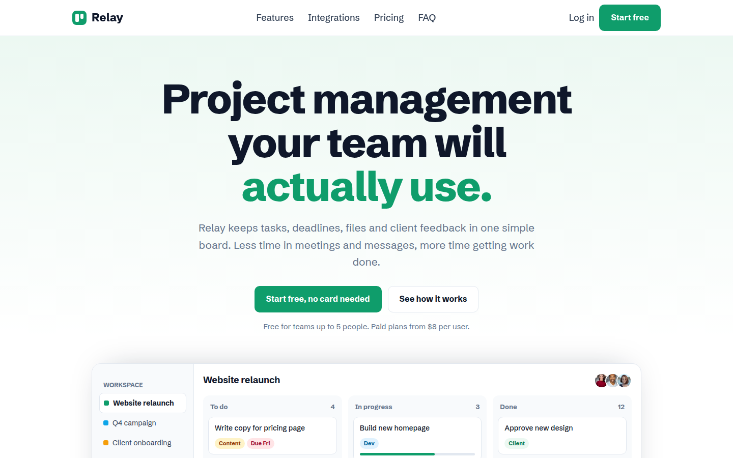 Relay, free saas product website template