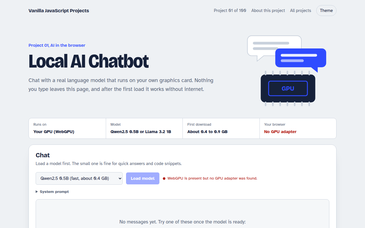 Local AI Chatbot JavaScript project preview