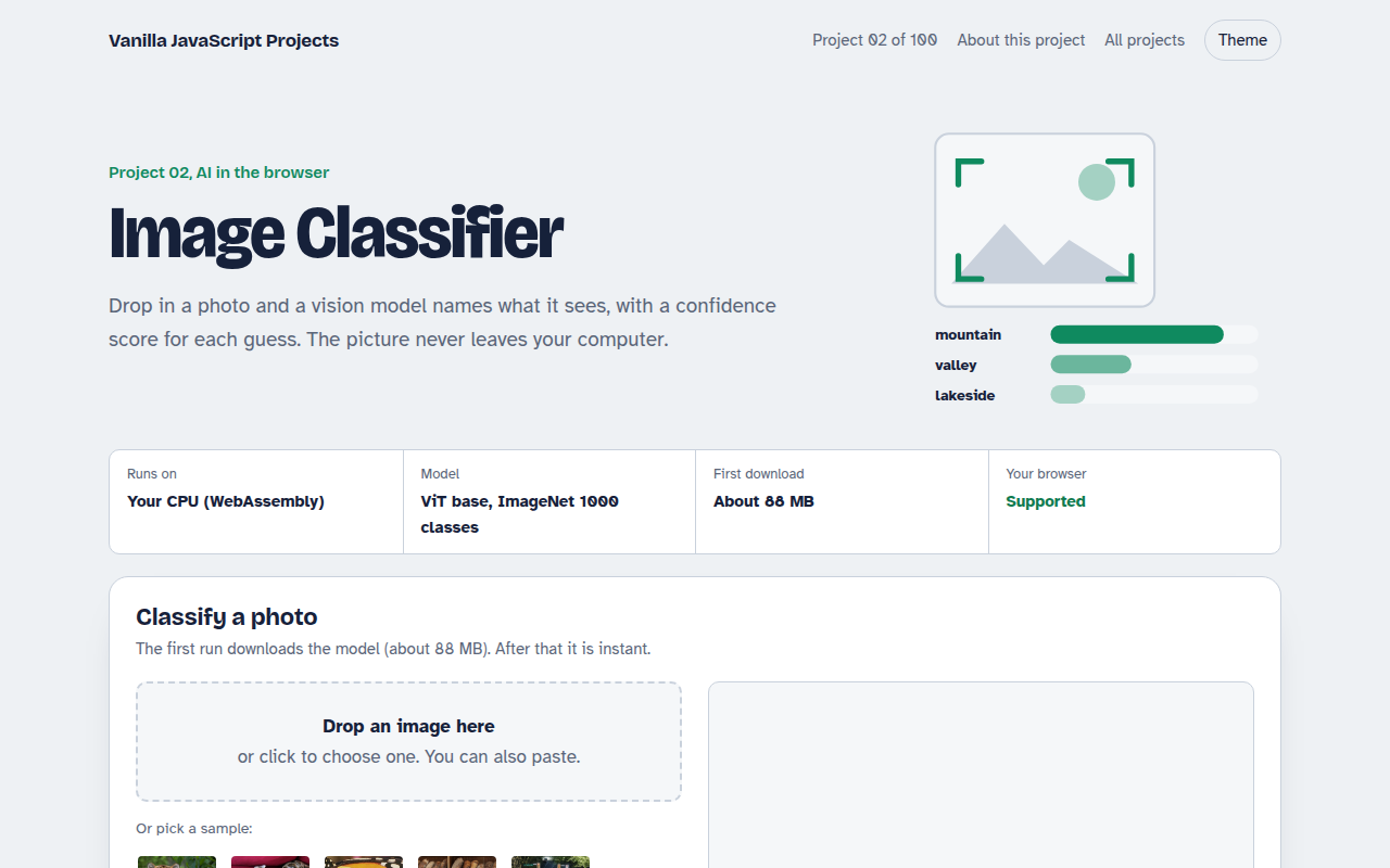 Image Classifier JavaScript project preview
