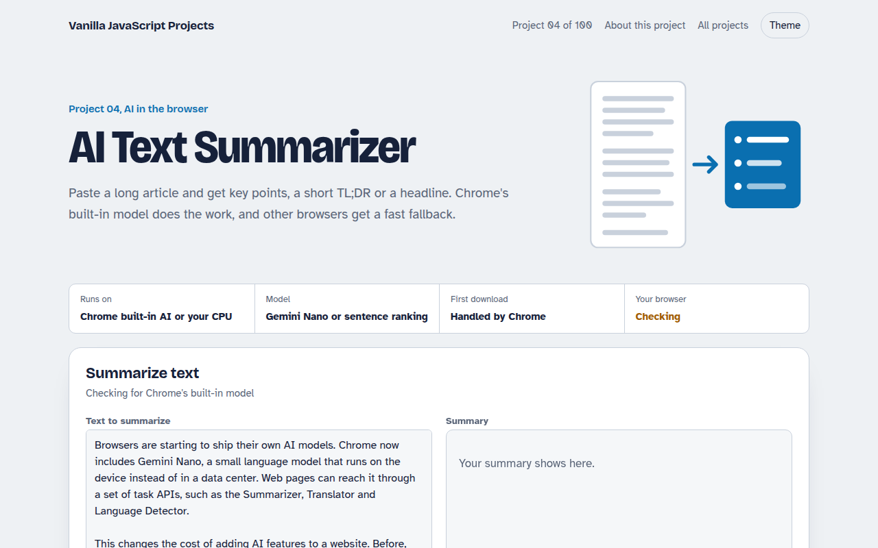 AI Text Summarizer JavaScript project preview
