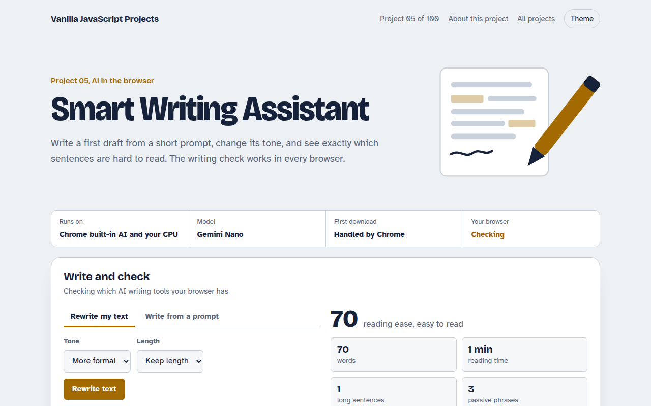 Smart Writing Assistant JavaScript project preview