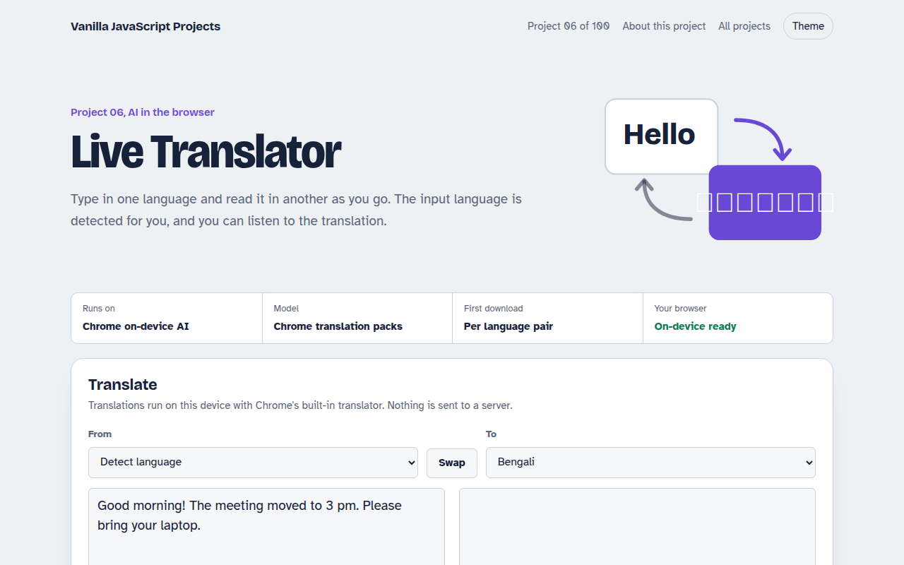Live Translator JavaScript project preview