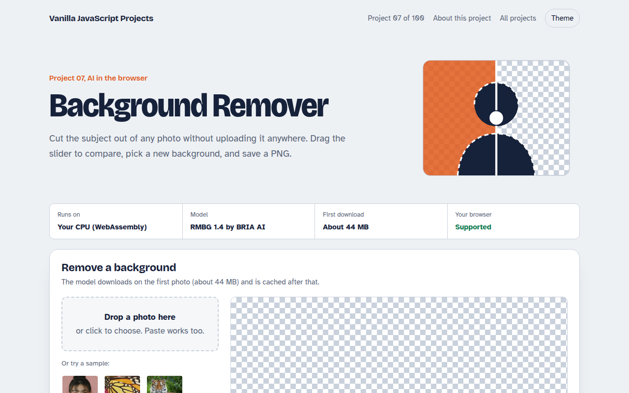 Background Remover JavaScript project preview