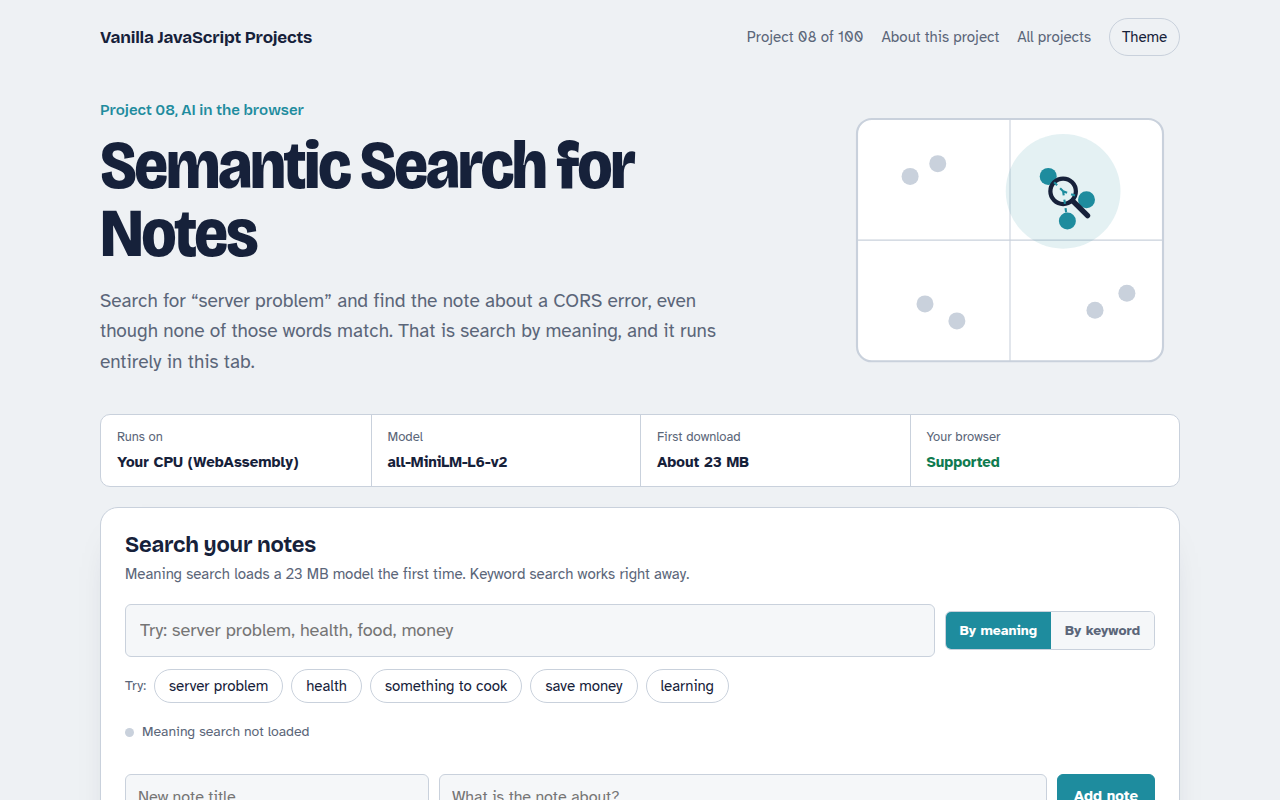 Semantic Search for Notes JavaScript project preview