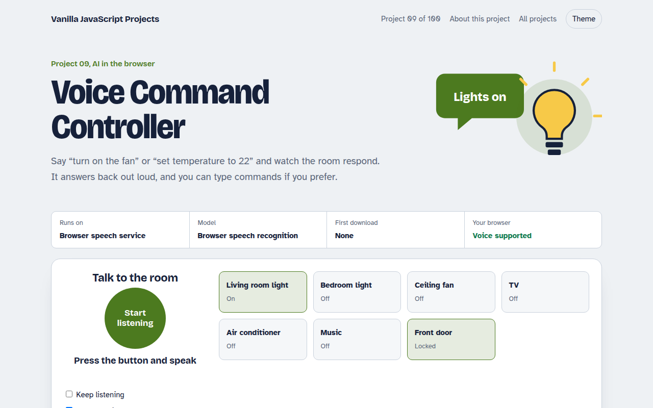 Voice Command Controller JavaScript project preview