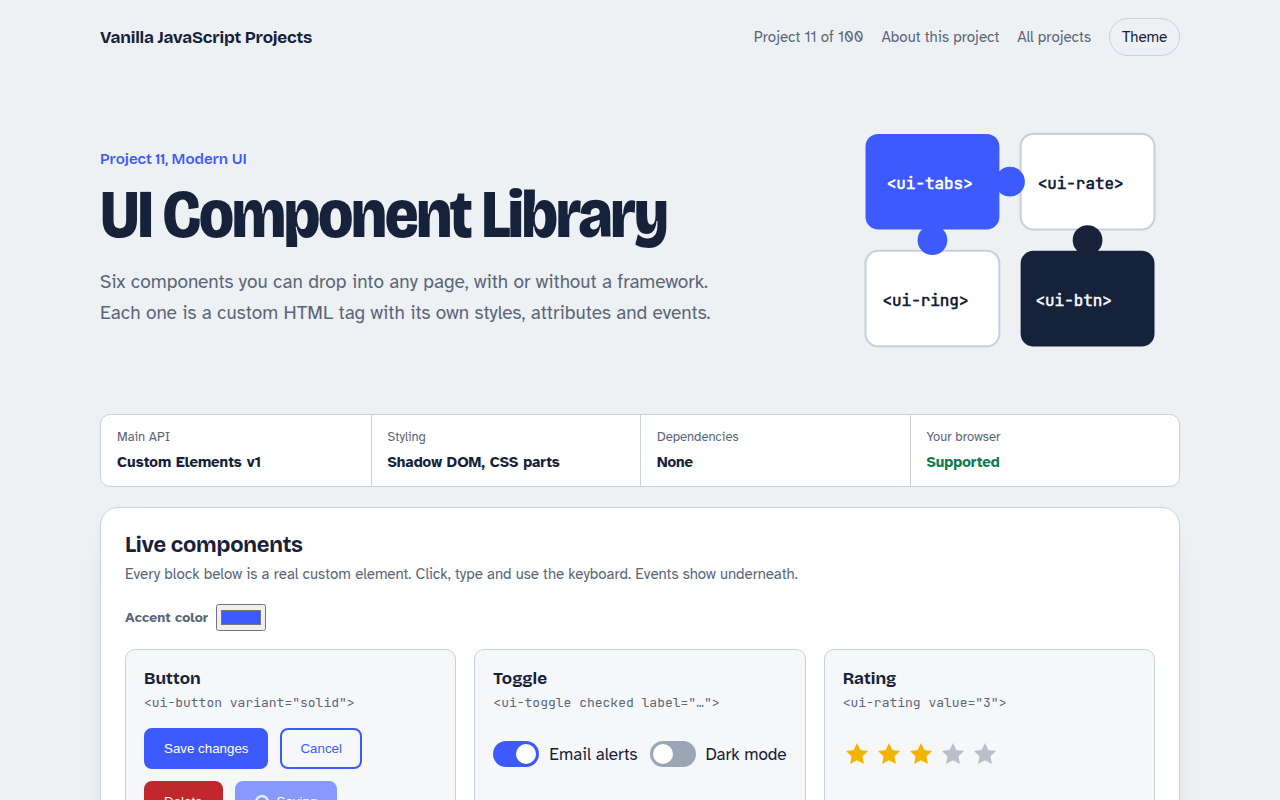 UI Component Library JavaScript project preview