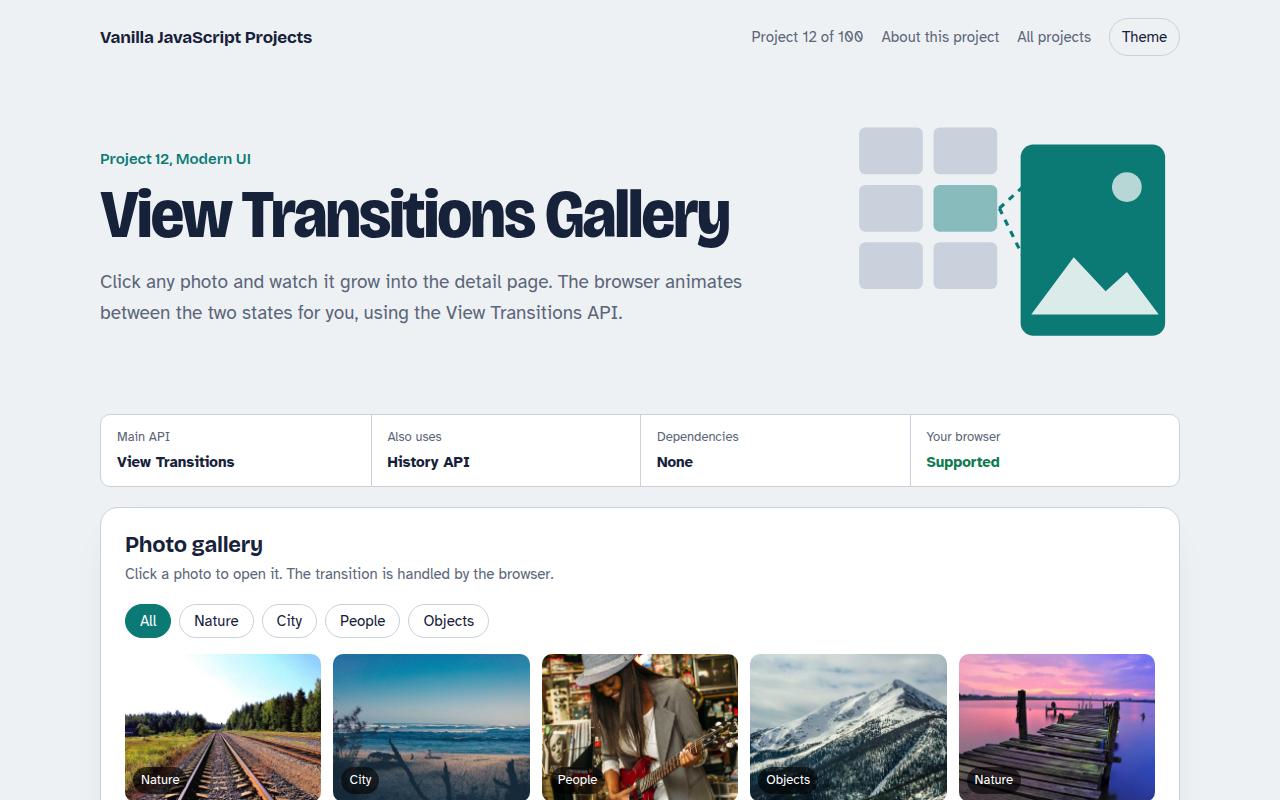 View Transitions Gallery JavaScript project preview