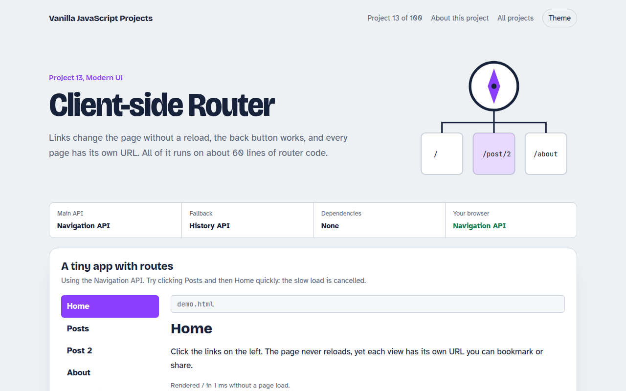 Client-side Router JavaScript project preview