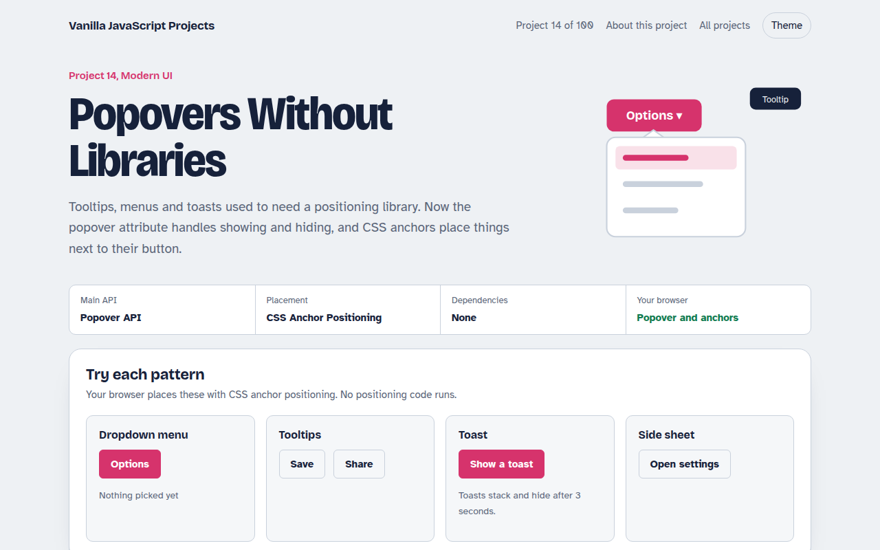 Popovers Without Libraries JavaScript project preview