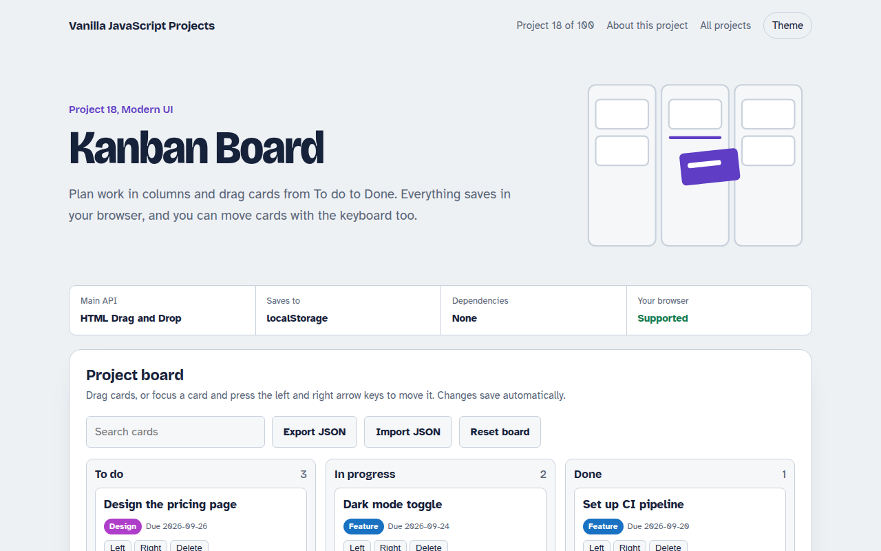 Kanban Board JavaScript project preview