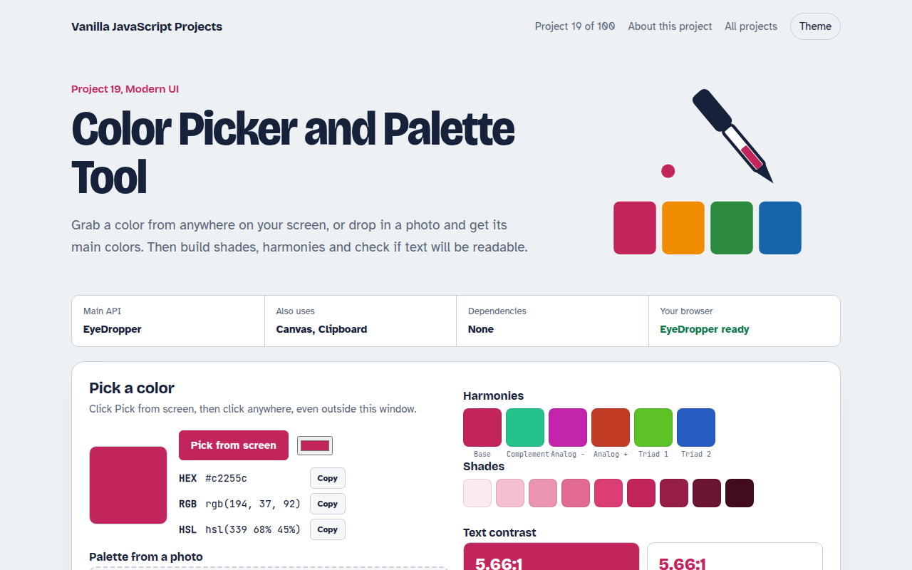 Color Picker and Palette Tool JavaScript project preview