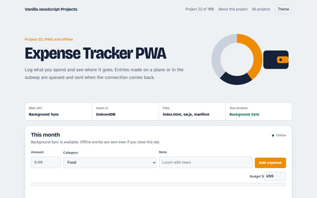 Expense Tracker PWA JavaScript project preview
