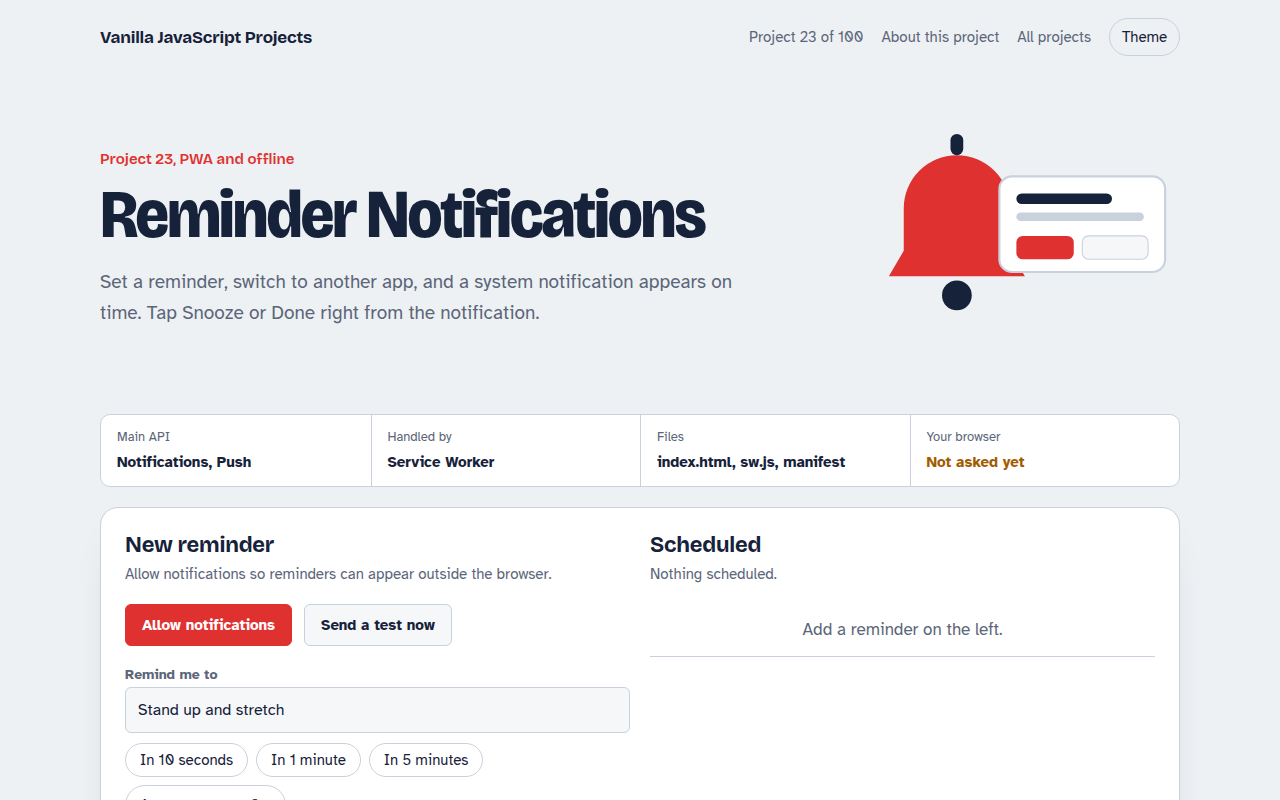 Reminder Notifications JavaScript project preview