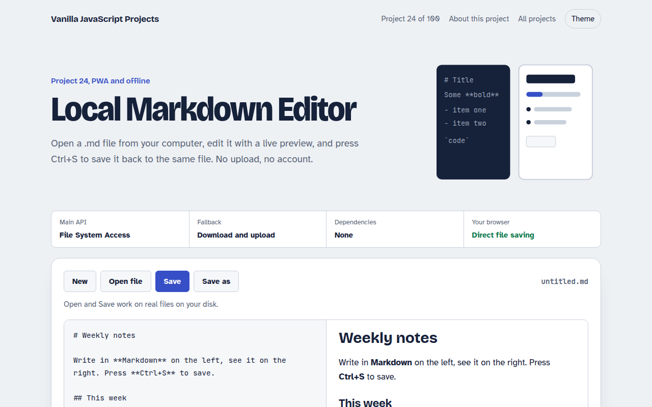 Local Markdown Editor JavaScript project preview