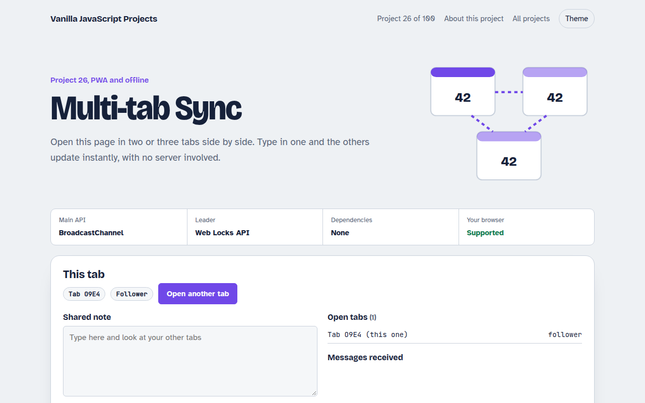 Multi-tab Sync JavaScript project preview