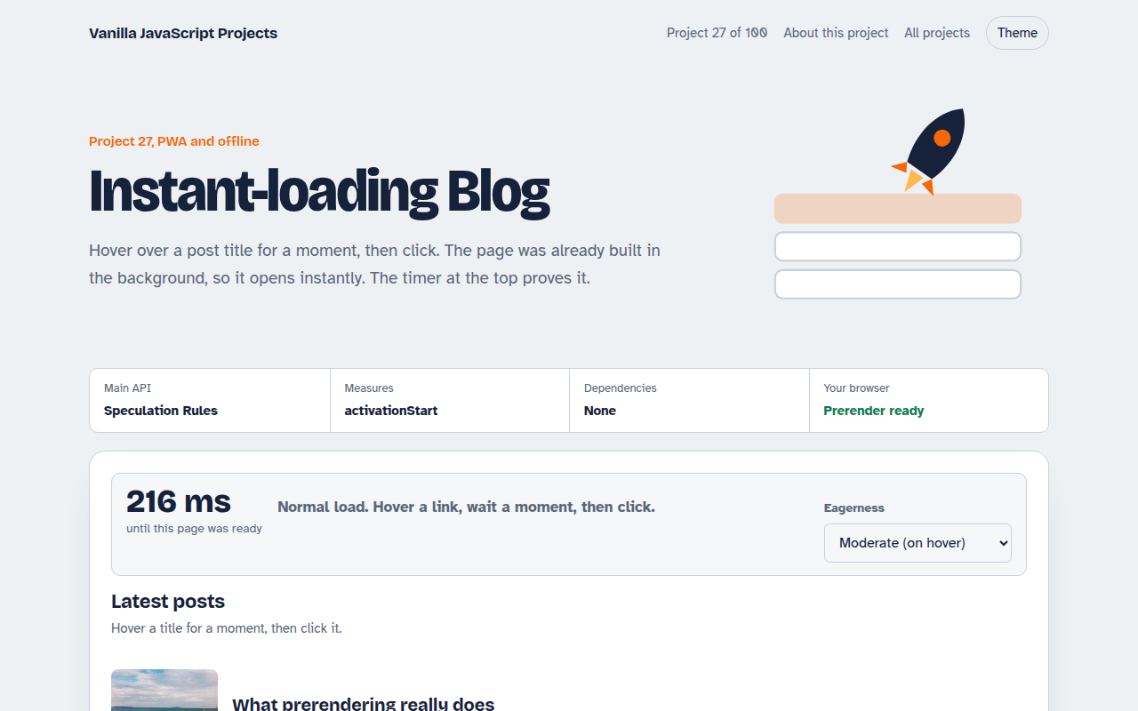 Instant-loading Blog JavaScript project preview
