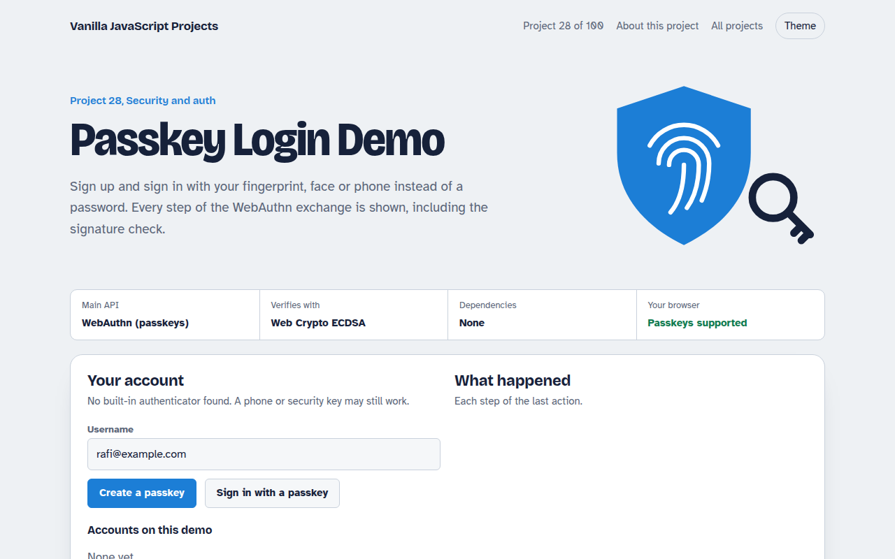 Passkey Login Demo JavaScript project preview